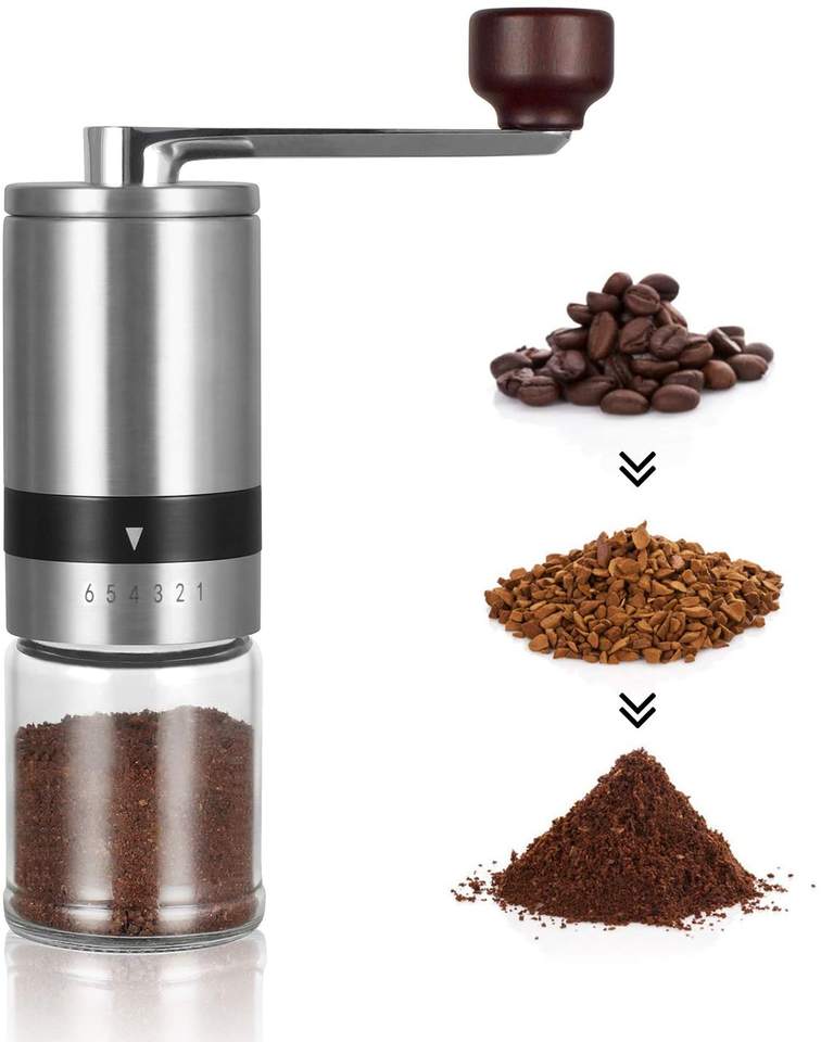 Manual Coffee Grinder Hand Coffee Grinder Portable Hand Crank Coffee Bean Grinder 6 Adjustable Setting Stainless Steel Household