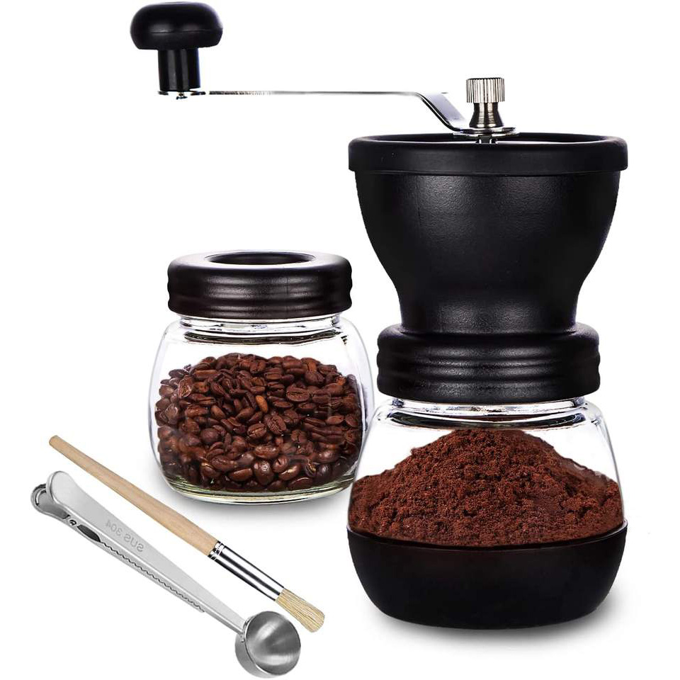 Coffee Grinder Manual Burr with 2 Glass Jars and Ceramic Burr