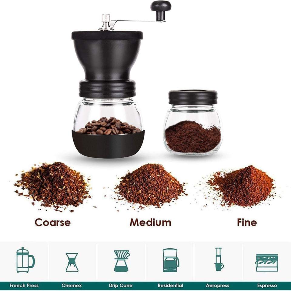 Coffee Grinder Manual Burr with 2 Glass Jars and Ceramic Burr