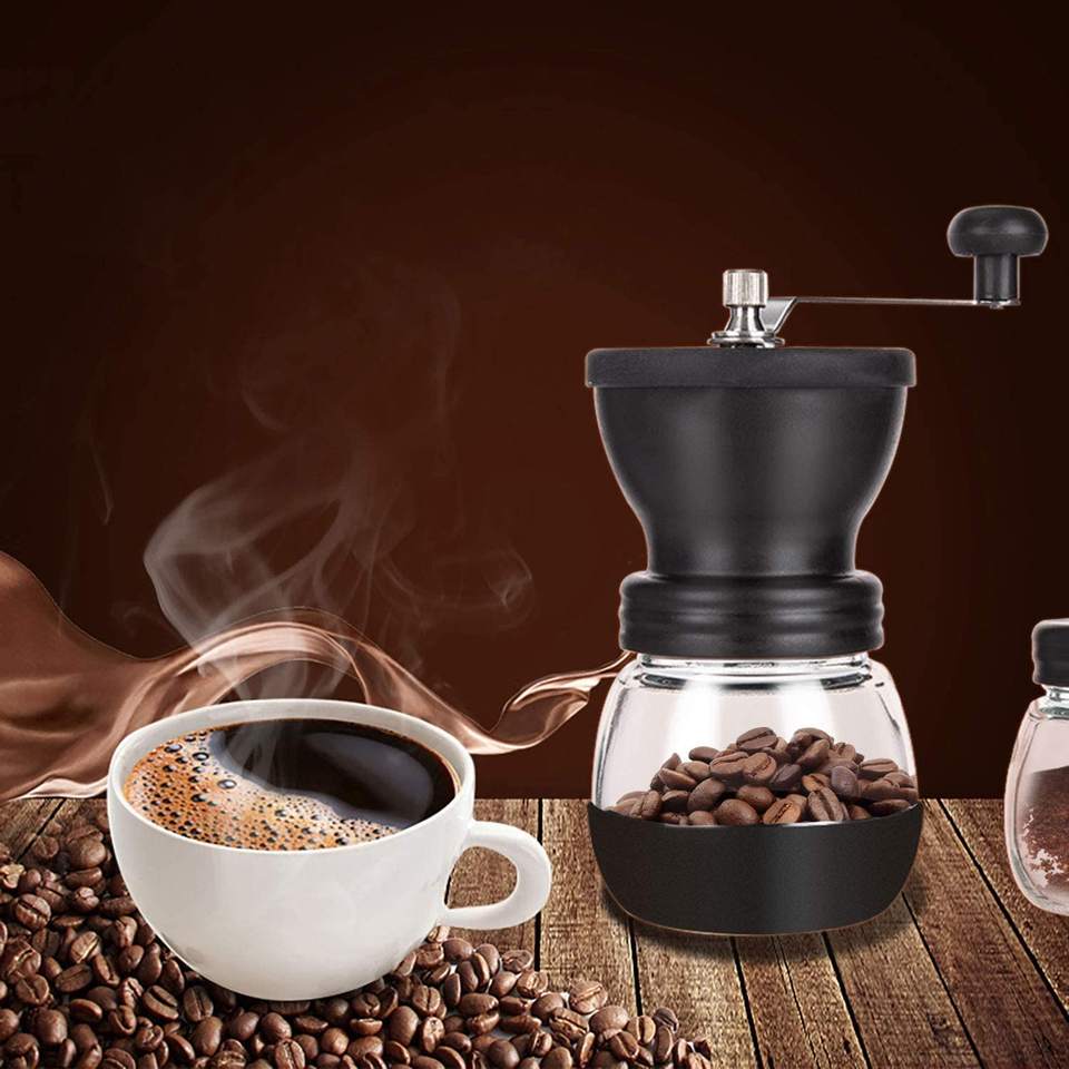 Coffee Grinder Manual Burr with 2 Glass Jars and Ceramic Burr