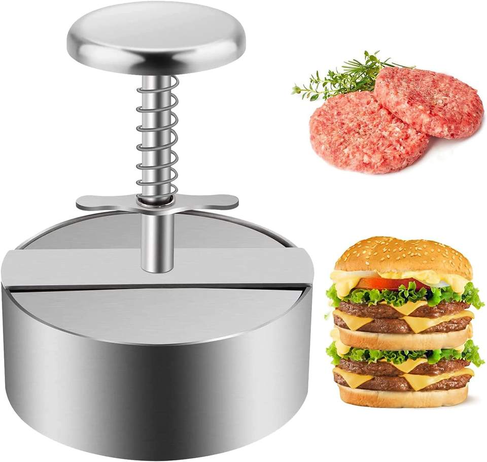 Nonstick Burger Press Mold Stainless Steel Adjustable Hamburger Patty Maker Hamburger Patty Press with Spring Button