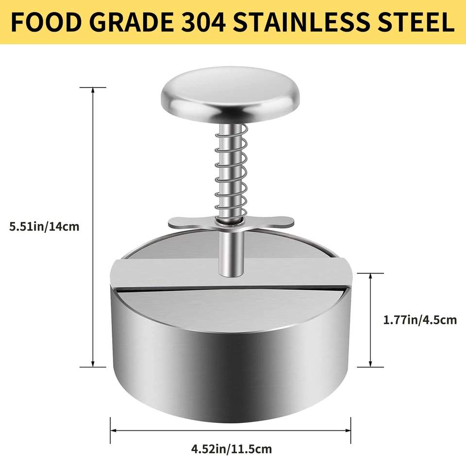 Nonstick Burger Press Mold Stainless Steel Adjustable Hamburger Patty Maker Hamburger Patty Press with Spring Button