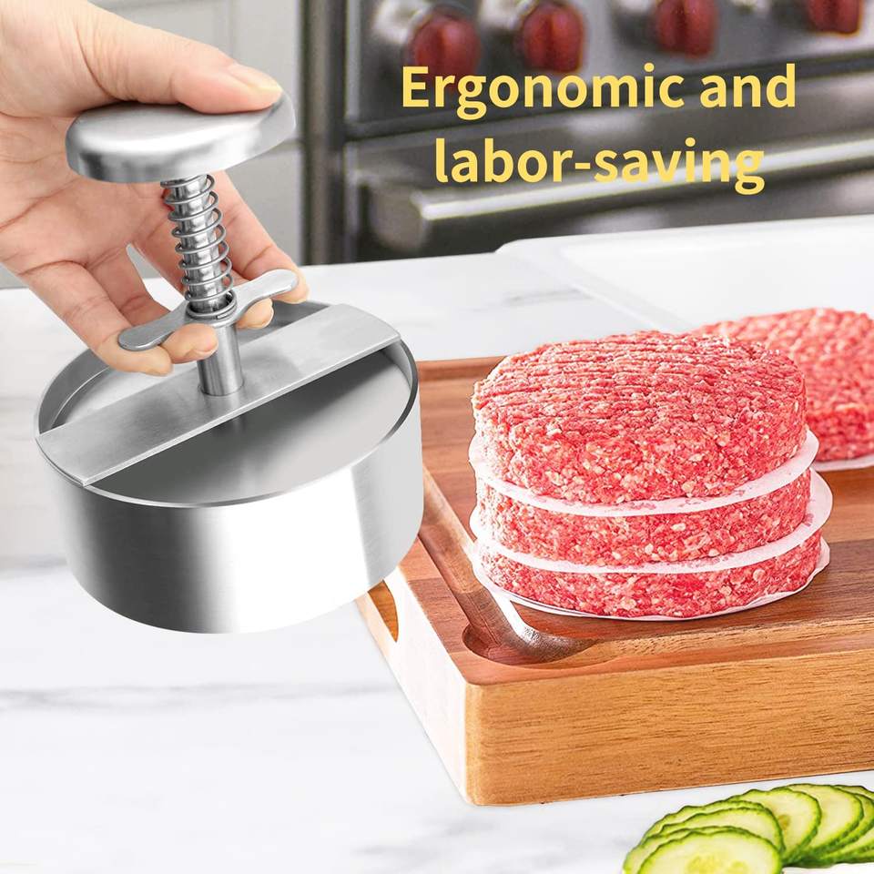 Nonstick Burger Press Mold Stainless Steel Adjustable Hamburger Patty Maker Hamburger Patty Press with Spring Button