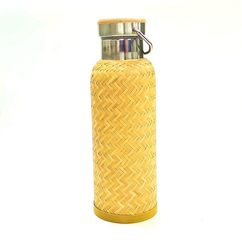 500ml double wall stainless steel 304 vacumn flask with bamboo sleeve and ss hand grip