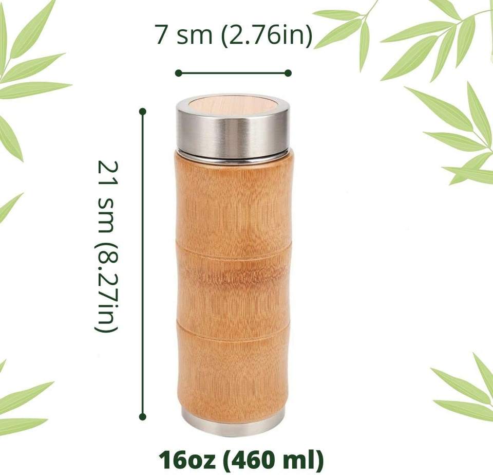 Portable Insulated Bamboo Design Tea Tumbler with Infuser