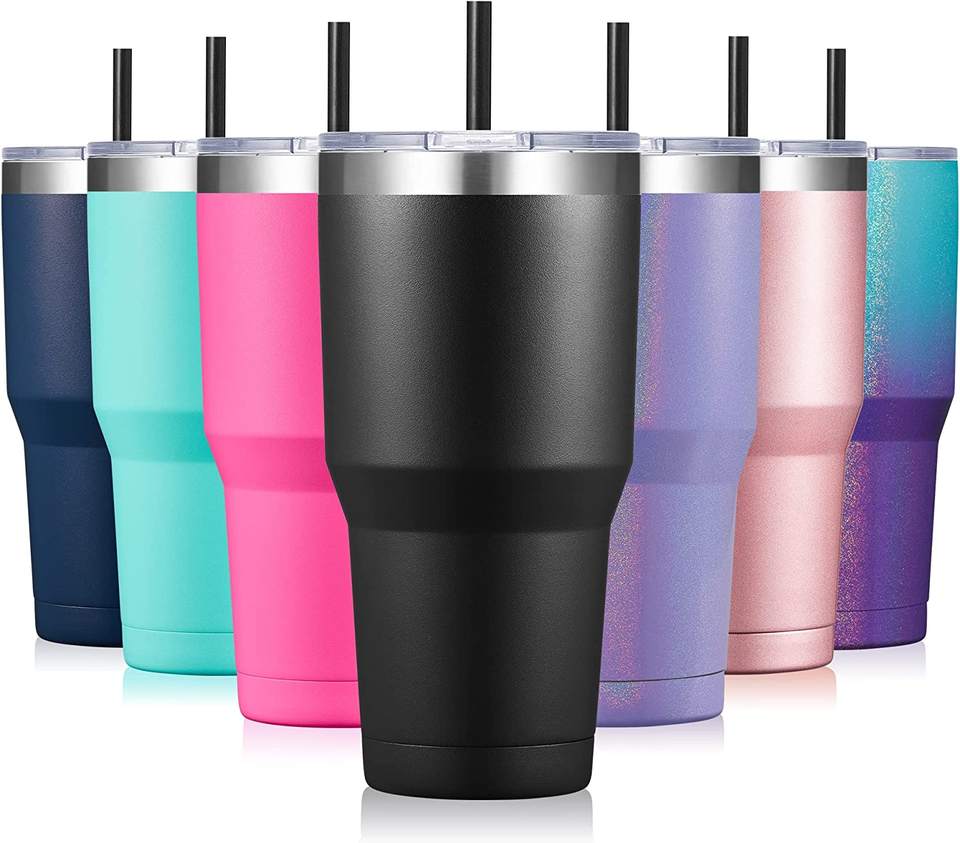 30oz Stainless Steel Tumbler, Insulated Coffee Tumbler Cup with Lid and Straw, Double Wall Coffee Mug for Hot & Cold Drink