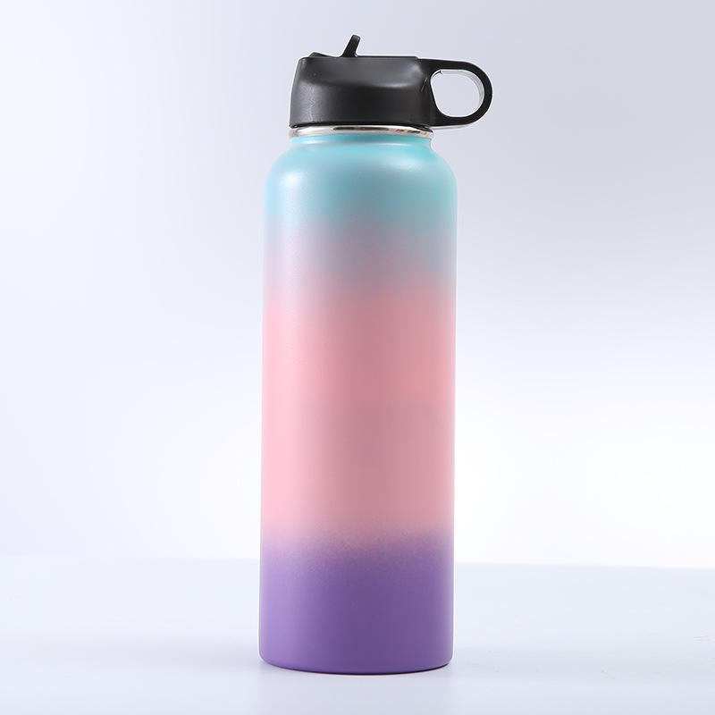 Stainless Steel Double Wall Water Bottle, Sweat-proof Vacuum Insulated Bottle With Straw Lid