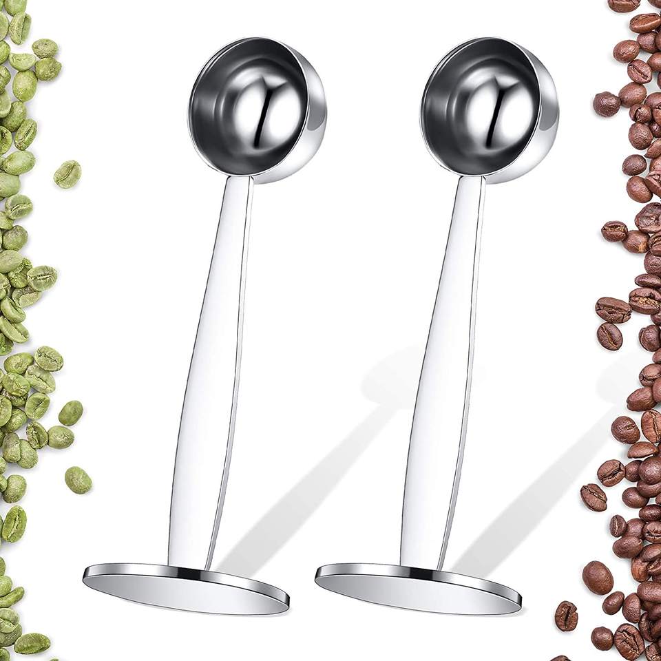 2-in-1 Coffee Scoops, 304 Stainless Steel Tablespoon Measure Spoon, with Pressed Bottom for Coffee Bean Press
