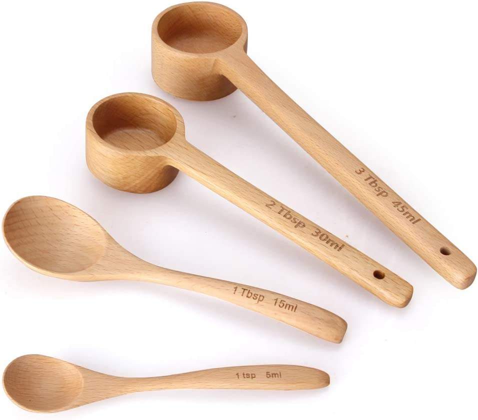 Wood Coffee Scoop Tablespoon and tsp Teaspoon Mixing Measure Scoop