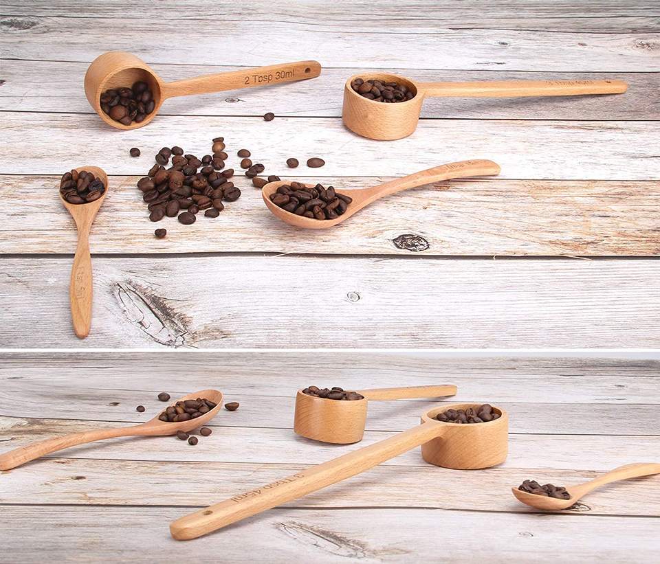 Wood Coffee Scoop Tablespoon and tsp Teaspoon Mixing Measure Scoop