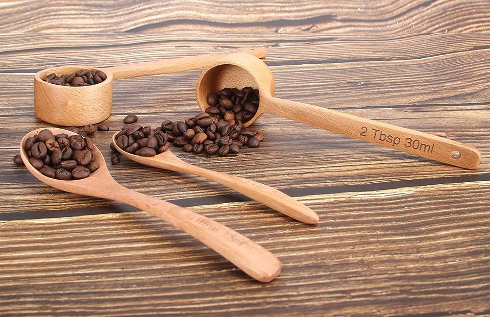 Wood Coffee Scoop Tablespoon and tsp Teaspoon Mixing Measure Scoop