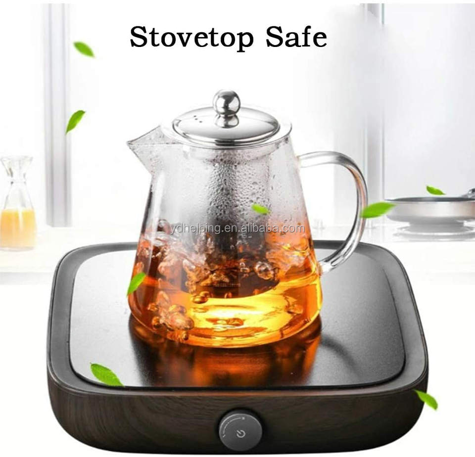 950ML Teapot Water Carafe Borosilicate Glass glass Teapot with Infuser Tea Pot 950ml 32oz Tea Kettle Stovetop with Filter Glass
