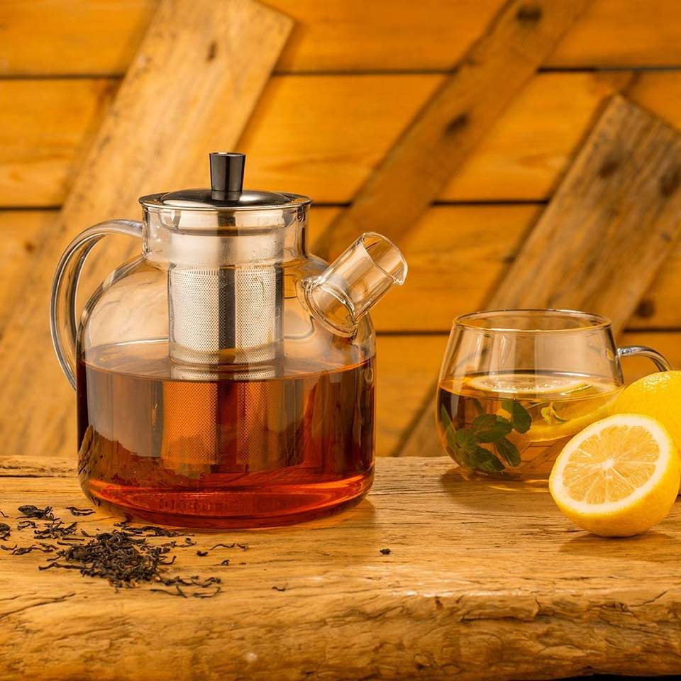 High Temperature Resistant Large Capacity 1500ml 52oz Borosilicate Glass Teapot with Removable Stainless Steel Infuser