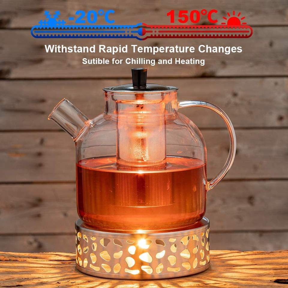 High Temperature Resistant Large Capacity 1500ml 52oz Borosilicate Glass Teapot with Removable Stainless Steel Infuser