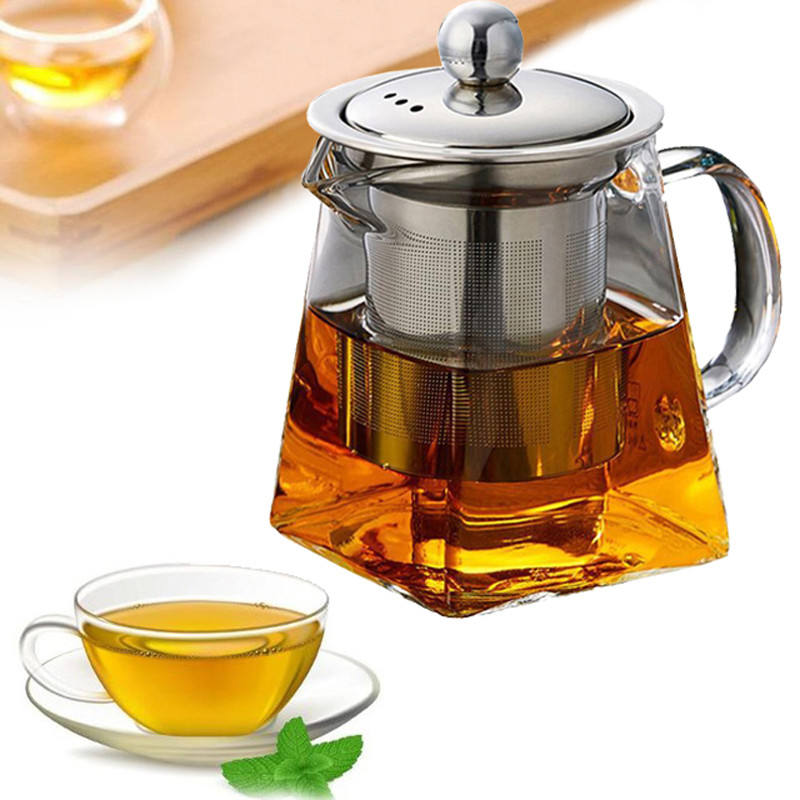 Indrill Insert YOUNIO0ML Clearinsertresistant Clear Glass Teapot Heated Container Tea Pot Clear Kettle with Stainless Steel