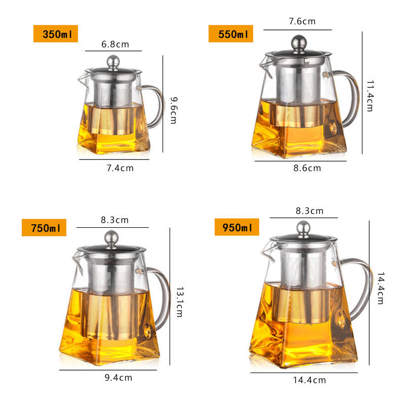 Indrill Insert YOUNIO0ML Clearinsertresistant Clear Glass Teapot Heated Container Tea Pot Clear Kettle with Stainless Steel