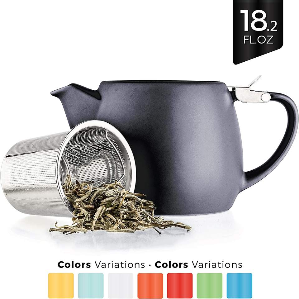 Ceramic Porcelain Teapot with Stainless Steel Lid and Extra-Fine Infuser