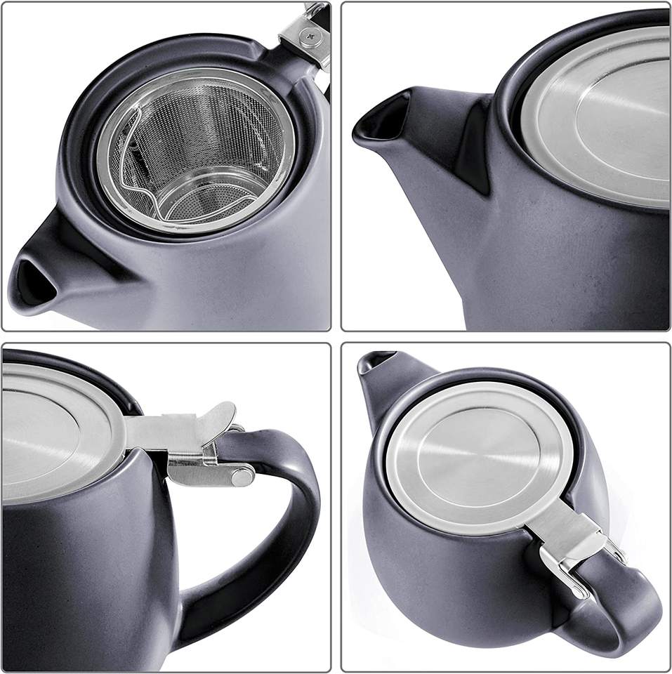 Ceramic Porcelain Teapot with Stainless Steel Lid and Extra-Fine Infuser