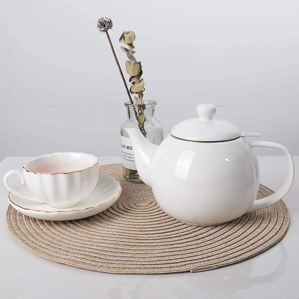 Porcelain Tea Pot with Infuser and Lid,Teaware with Filter for Tea and coffee
