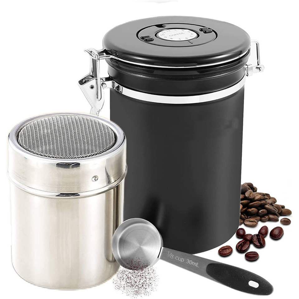 Stainless Steel Airtight Coffee Canister,Tea Sugar Ground Coffee Storage Container with Scoop