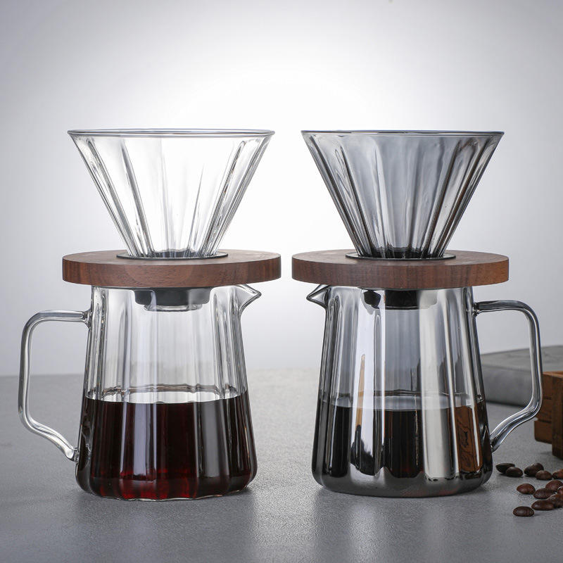 Hot Sale New design glass coffee pot with cover coffee shared pot set glass filter cup