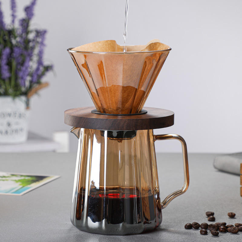 Hot Sale New design glass coffee pot with cover coffee shared pot set glass filter cup