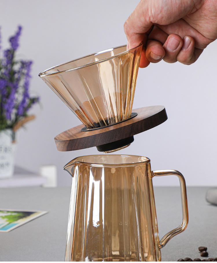 Hot Sale New design glass coffee pot with cover coffee shared pot set glass filter cup