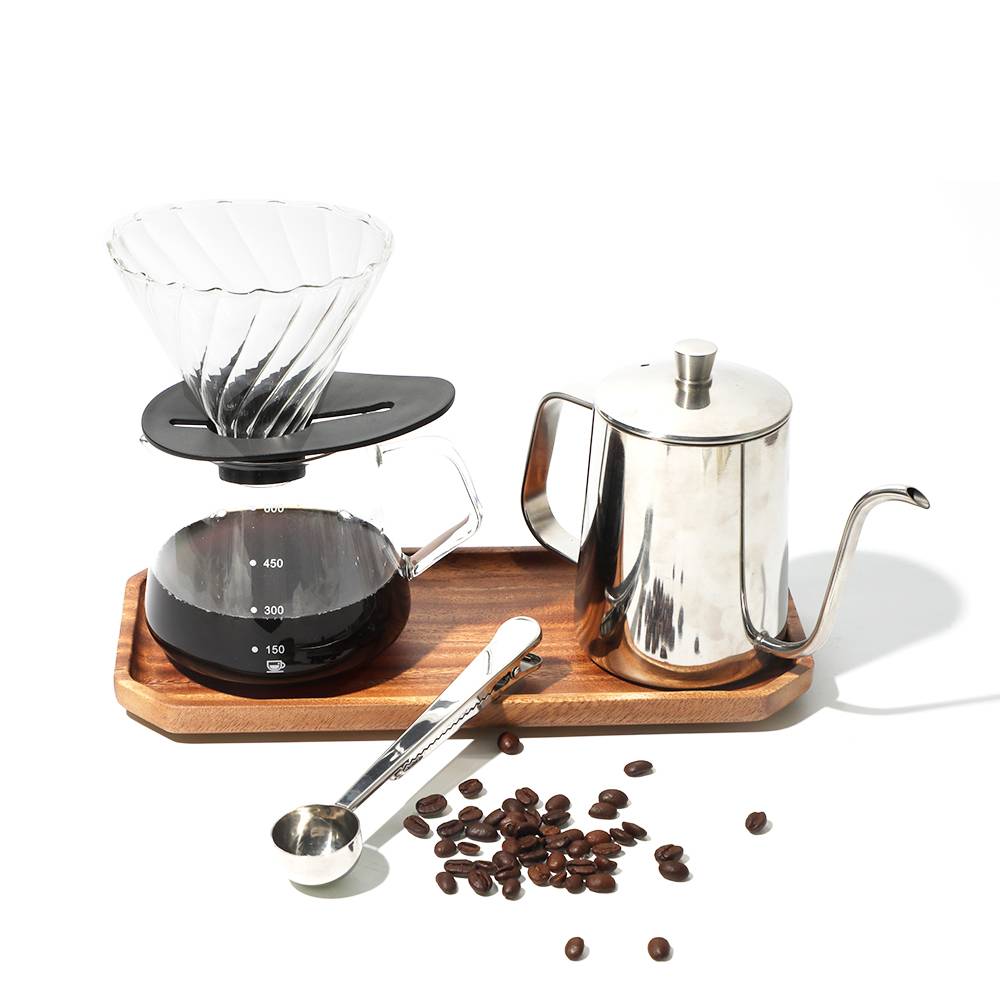 New Arrival Food Grade Glass Pour Over Water Pot Coffee Dripper 5 pcs Coffee Server Gift Set