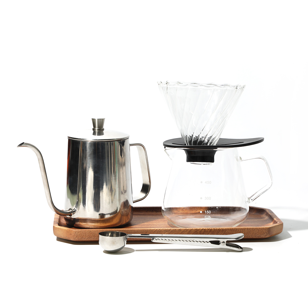 New Arrival Food Grade Glass Pour Over Water Pot Coffee Dripper 5 pcs Coffee Server Gift Set