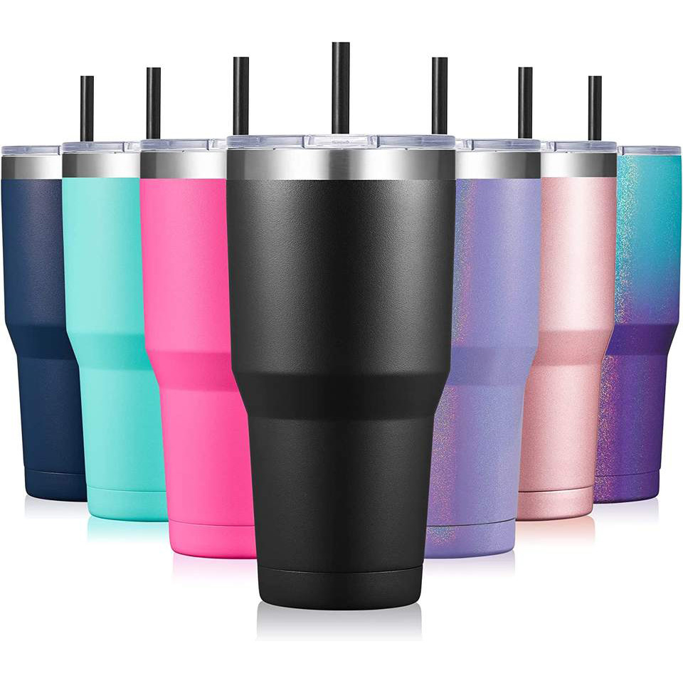 30oz Stainless Steel Tumbler, Insulated Coffee Tumbler Cup with Lid and Straw, Double Wall Coffee Mug for Hot & Cold Drink