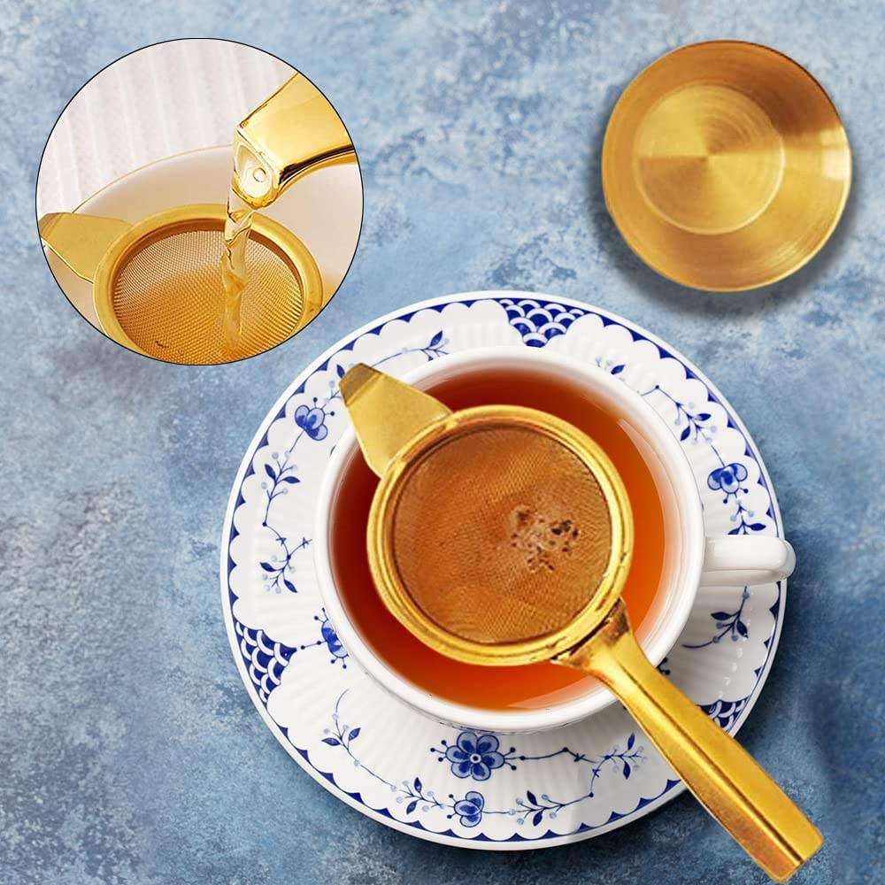 Golden Stainless Steel Tea Filter Kung Fu Tea Accessories Mesh Tea Infuser with Long Handle