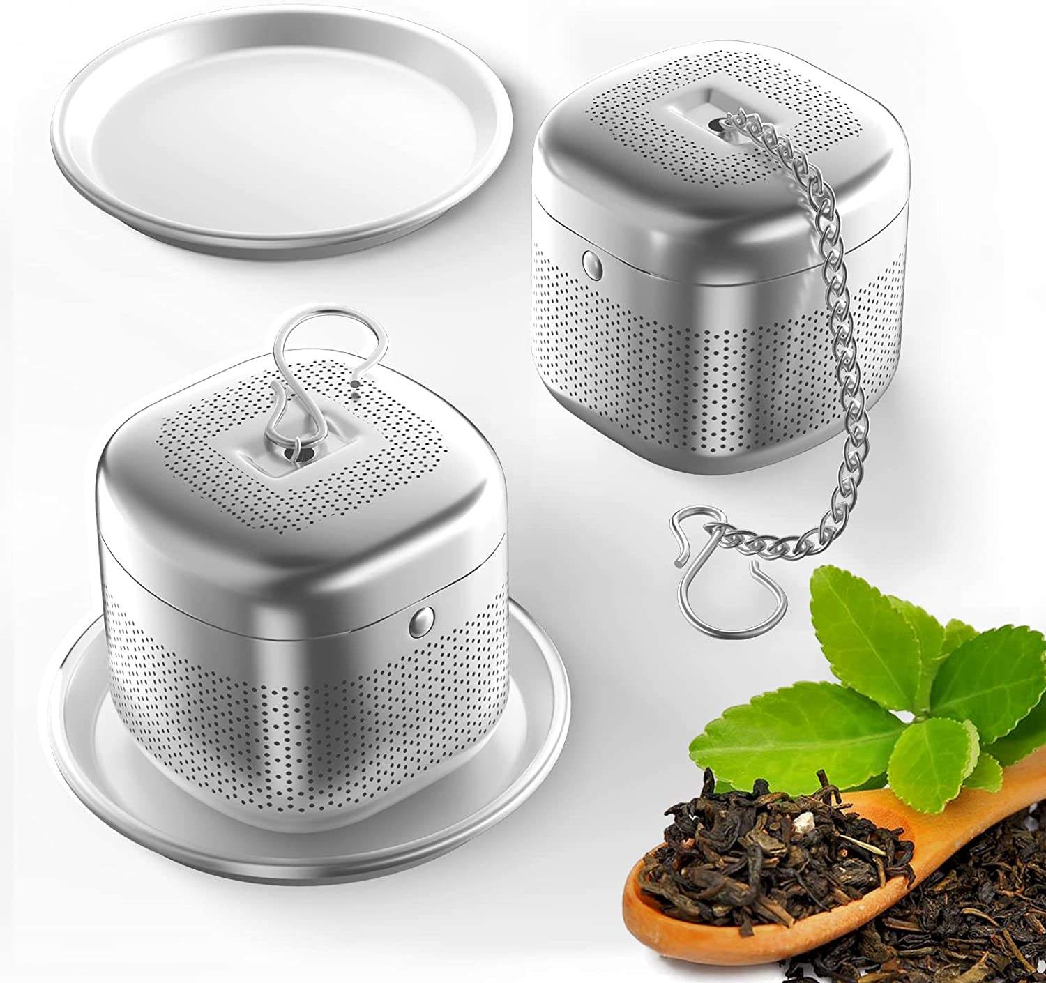304 Stainless Steel Extra Fine Mesh Tea Ball Infuser Loose Leaf Tea Steeper with Drip Tray
