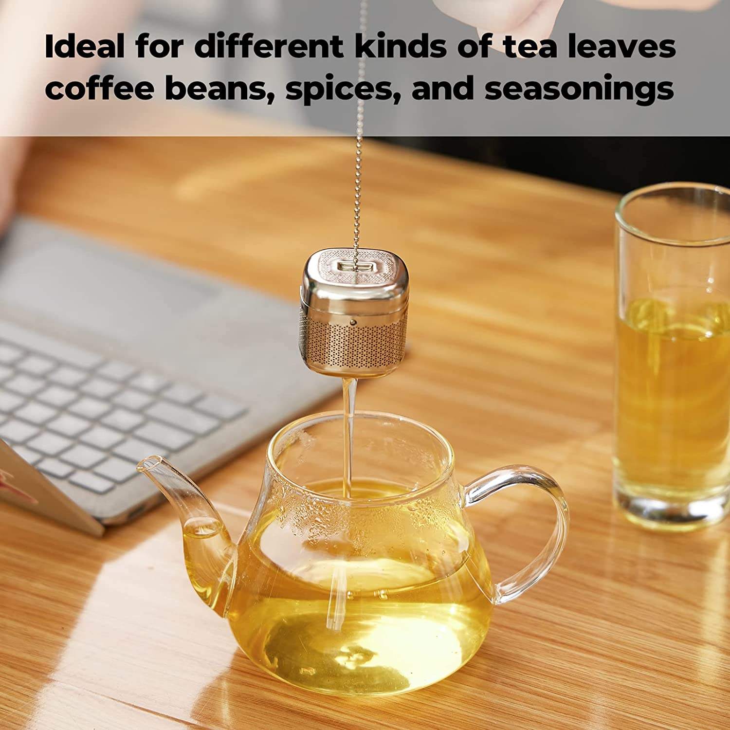 304 Stainless Steel Extra Fine Mesh Tea Ball Infuser Loose Leaf Tea Steeper with Drip Tray