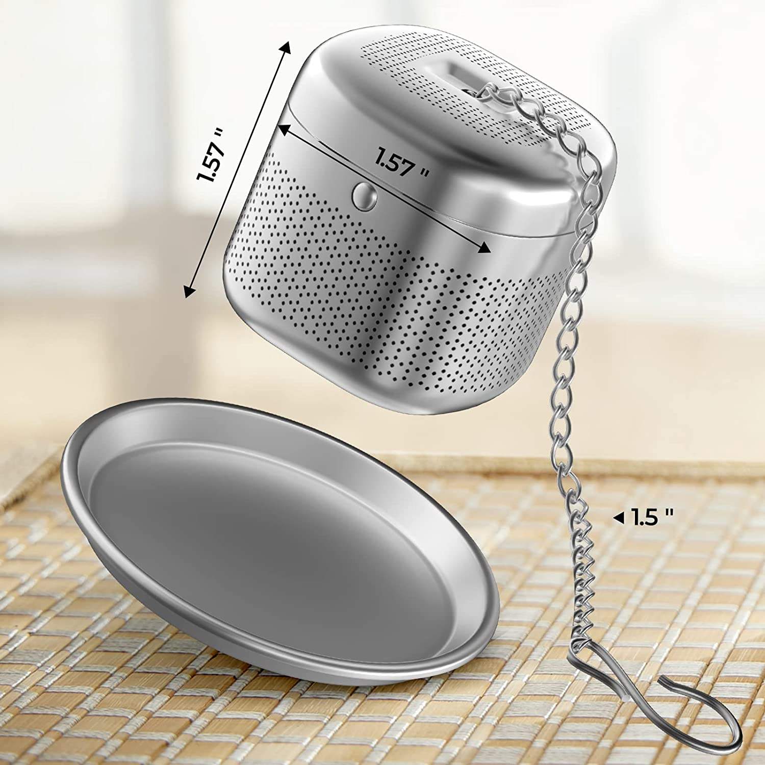 304 Stainless Steel Extra Fine Mesh Tea Ball Infuser Loose Leaf Tea Steeper with Drip Tray